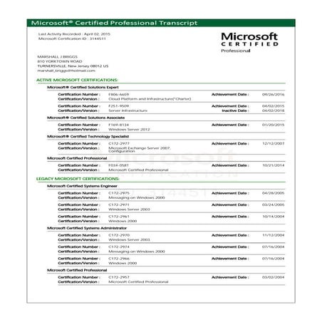 Microsoft Learning Transcript | PDF
