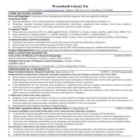 Wenzhe Xu (Evelyn) Resume for Data Science