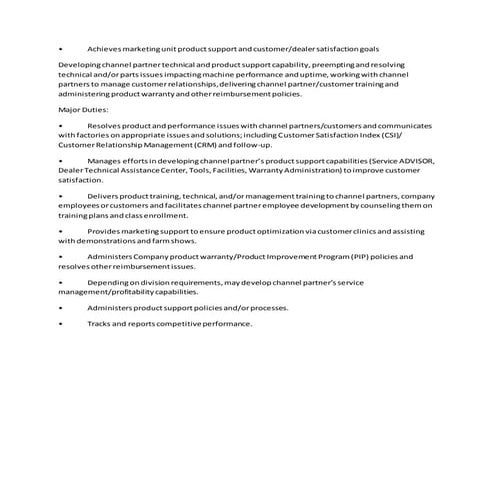 Achieves marketing unit product support and customer