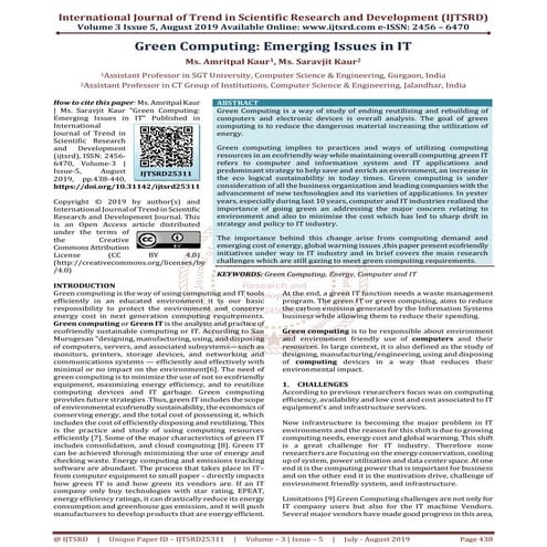 Green Computing Emerging Issues in IT