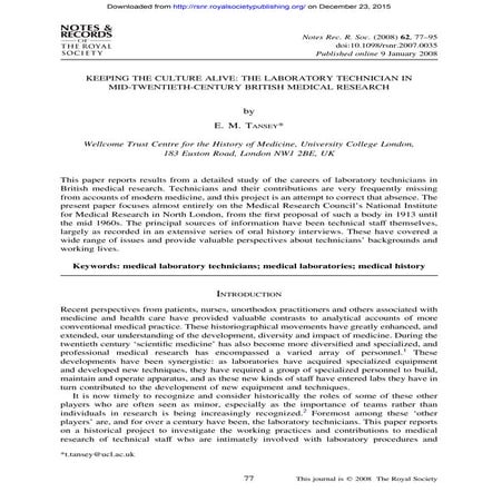 History of laboratory Technicians and Potentially Lab Tech Apprenticeships