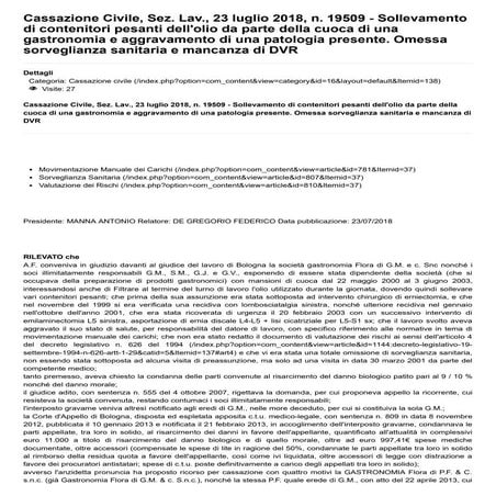 77    contenitori pesanti olio cuoca aggravamento patologia