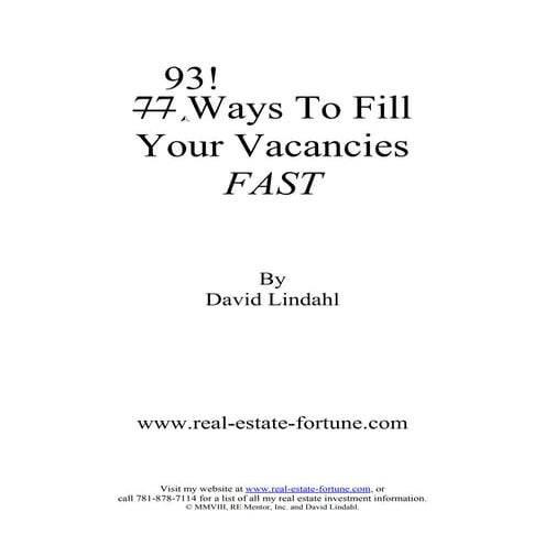 77 Ways to Fill Vacancies - Real Estate Investing by Dave Lindahl