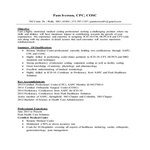 Medical Coding Resume