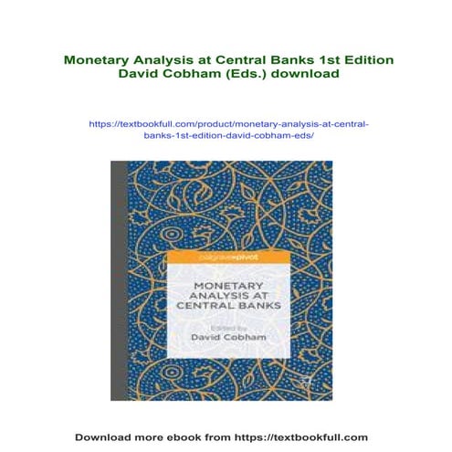 Monetary Analysis at Central Banks 1st Edition David Cobham (Eds.)