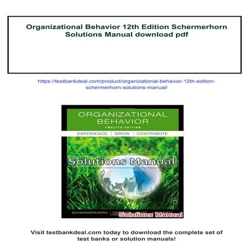Organizational Behavior 12th Edition Schermerhorn Solutions Manual