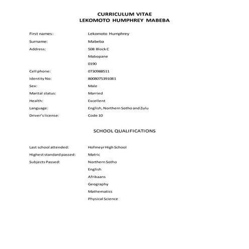 Humphrey Mabeba CV