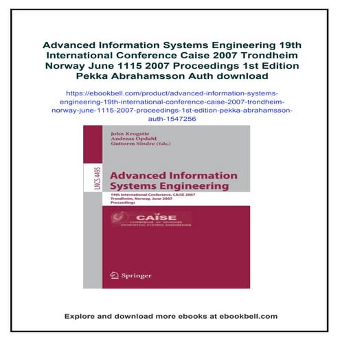 Advanced Information Systems Engineering 19th International Conference ...