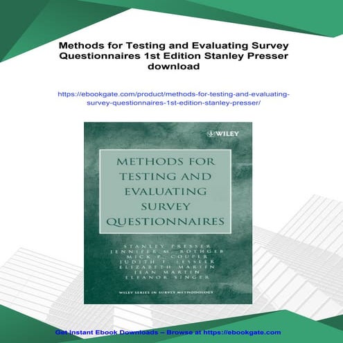 Methods for Testing and Evaluating Survey Questionnaires 1st Edition ...