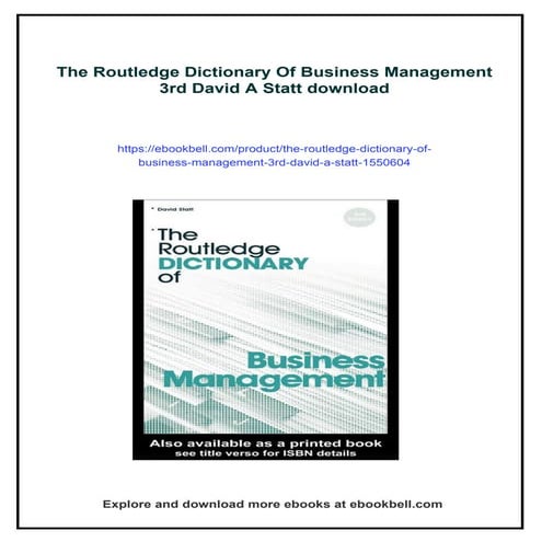 The Routledge Dictionary Of Business Management 3rd David A Statt | PDF