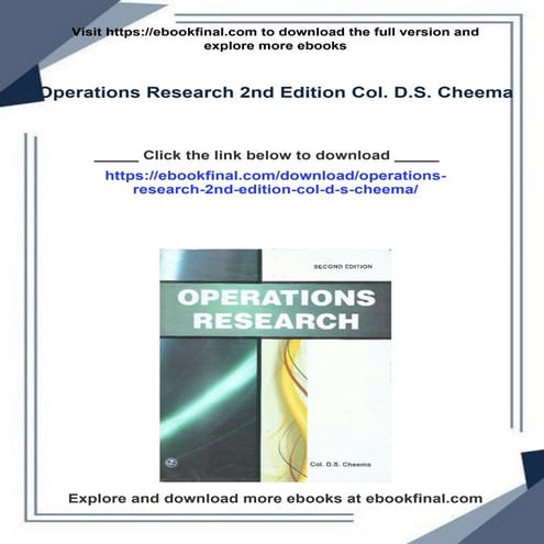 Download full Operations Research 2nd Edition Col. D.S. Cheema ebook all chap...