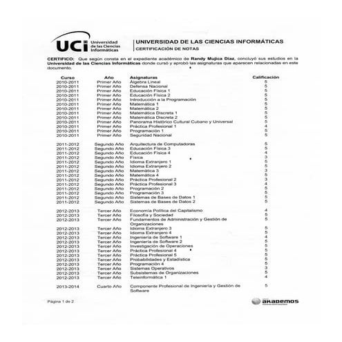 Certificacion de notas (dos paginas)