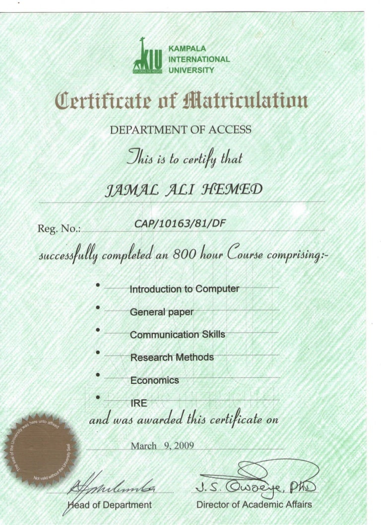 certificate of matriculation powerpoint certificate