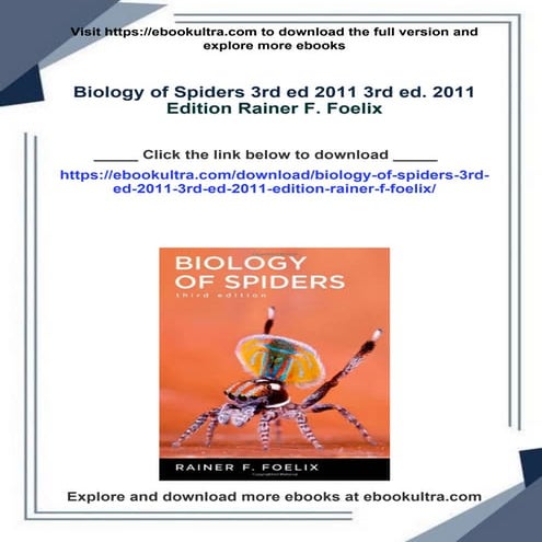 Biology of Spiders 3rd ed 2011 3rd ed. 2011 Edition Rainer F. Foelix