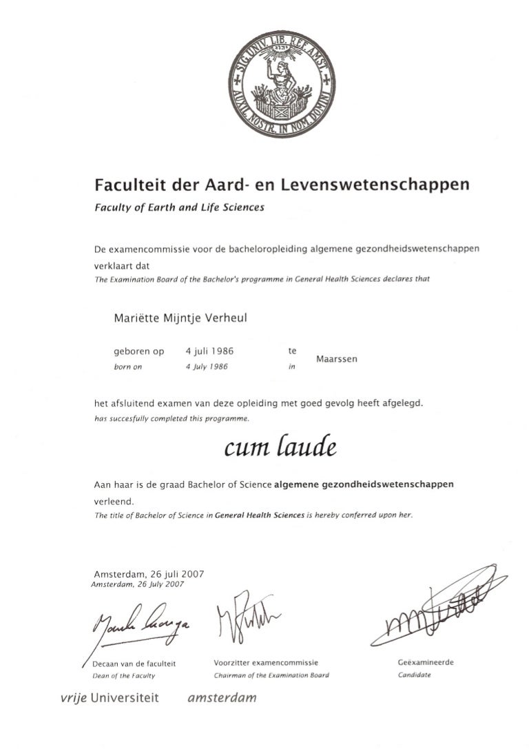 Bachelor diploma (cum laude)