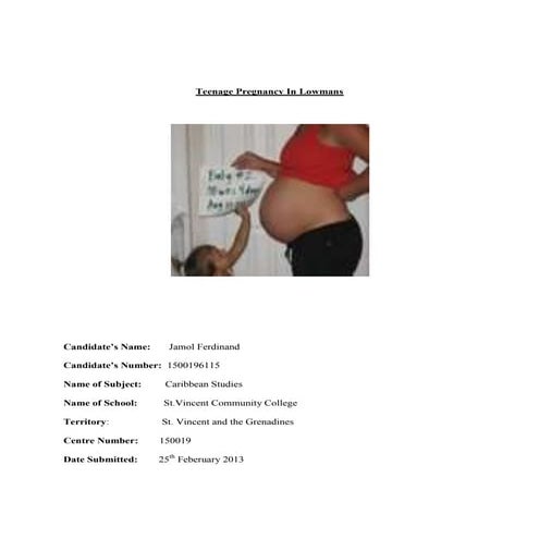 Social Studies SBA template on teenage pregnancy
