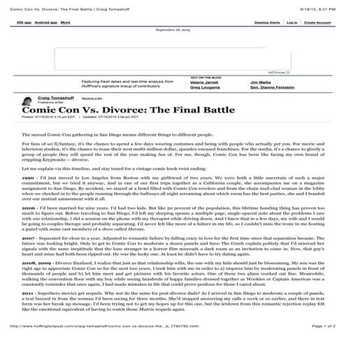 Comic Con Vs. Divorce: The Final Battle | Craig Tomashoff