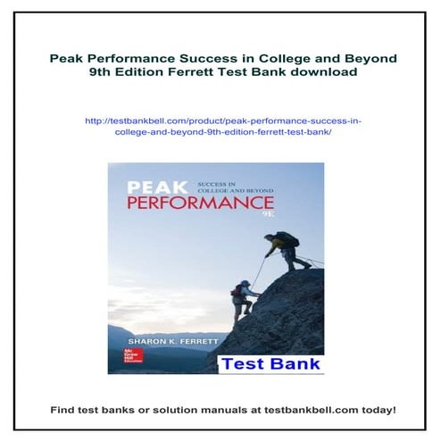 Peak Performance Success in College and Beyond 9th Edition Ferrett Test ...