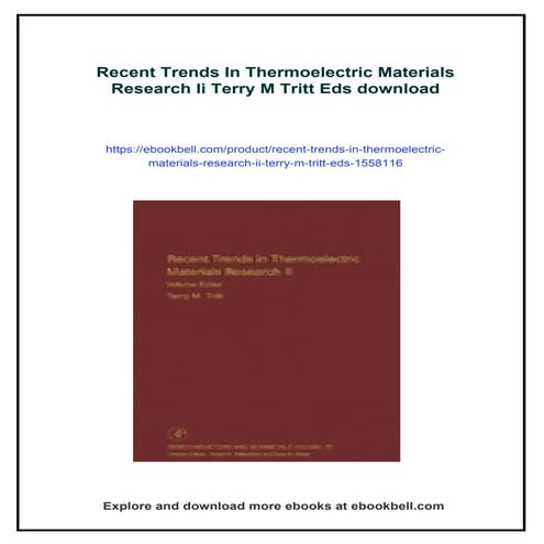 Recent Trends In Thermoelectric Materials Research Ii Terry M Tritt Eds