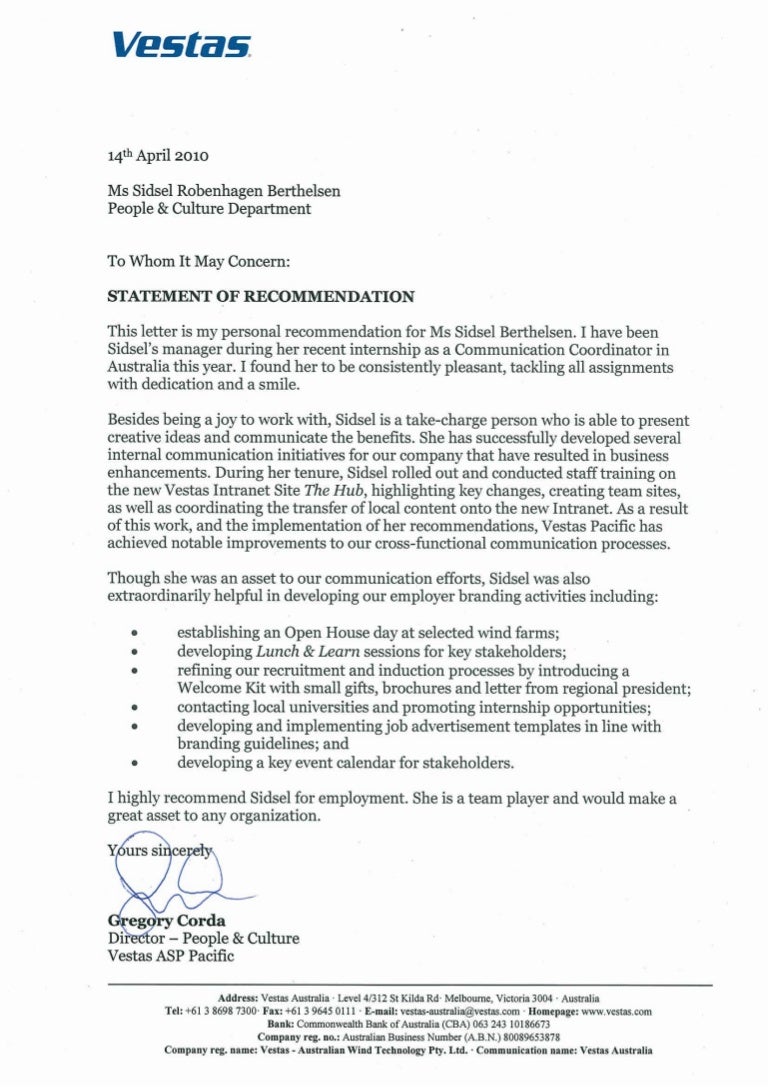 rec letter vestas how do you start a letter of recommendation