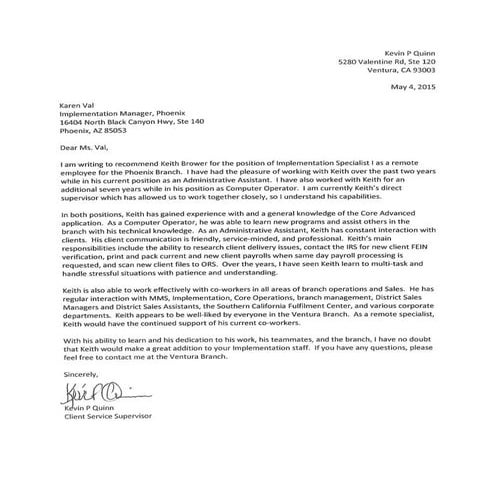 Letter of Recommendation for Phoenix