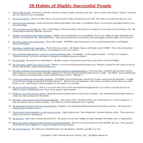 20 Habits of a Highly Successful People Color