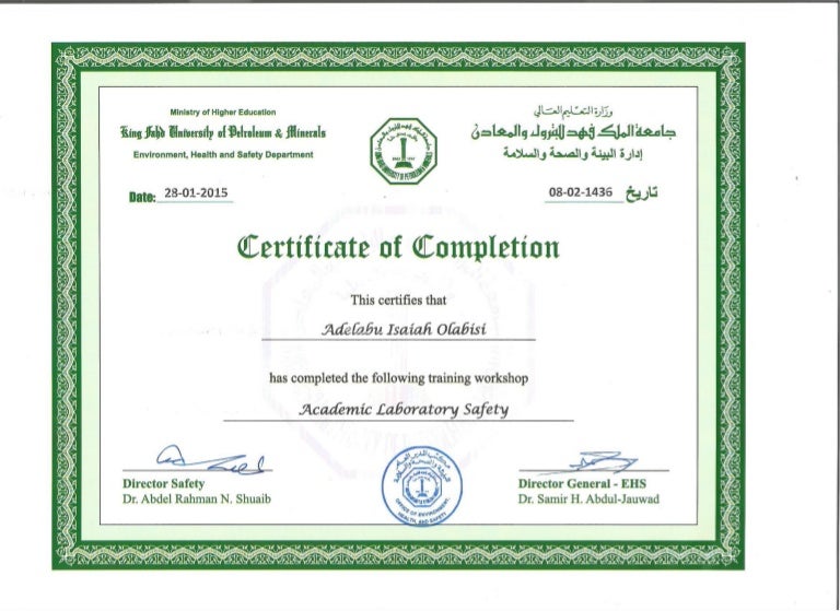 ACADEMIC LAB SAFETY CERTIFICATE