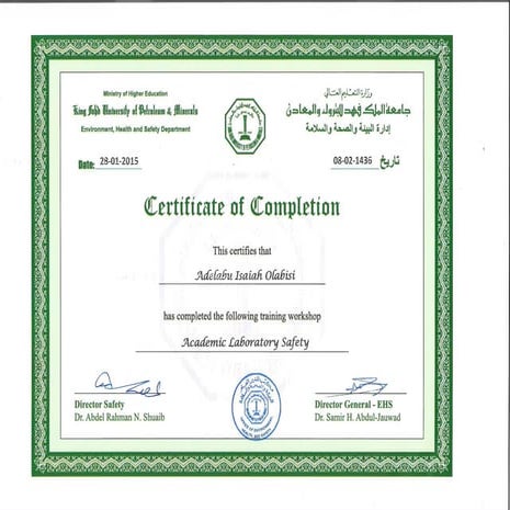 ACADEMIC LAB SAFETY CERTIFICATE | PDF