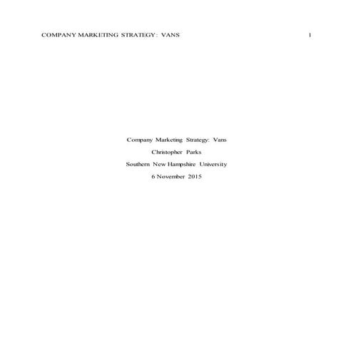 Company Marketing Strategy - Vans