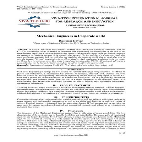 Mechanical Engineers in Corporate world