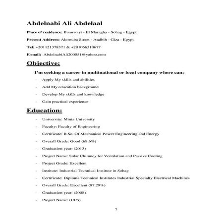 Abdelnabi Ali - Mechanical Power Engineer - CV