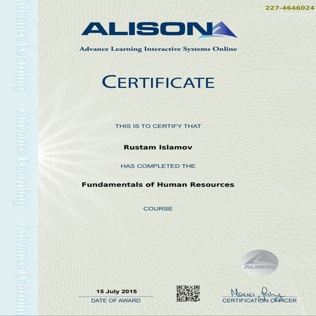 HUMAN RESOURCE CERTIFICATE