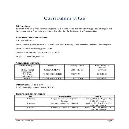 Farhan Ahmad cv