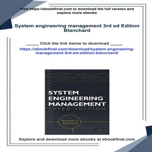 System engineering management 3rd ed Edition Blanchard