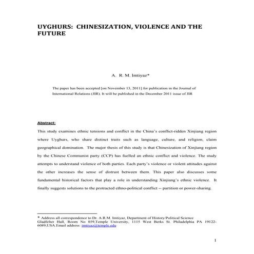 Xinjiang article by Dr. A.R.M. Imtiyaz.doc for 11122013