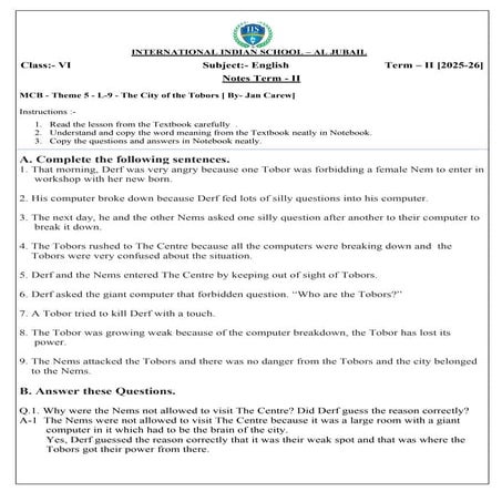 Class Notes for class-6 Indian school CBSE