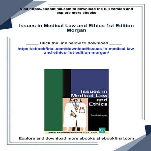 Issues in Medical Law and Ethics 1st Edition Morgan | PDF