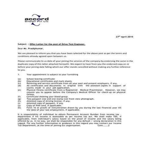 Format of appointment order | DOC