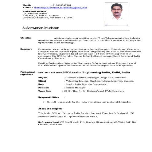 CV - S.Saravanan Mudaliar (Network Planning & GIS)