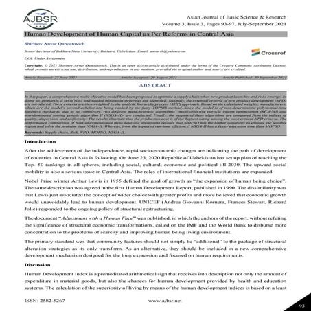 Human Development of Human Capital as Per Reforms in Central Asia 