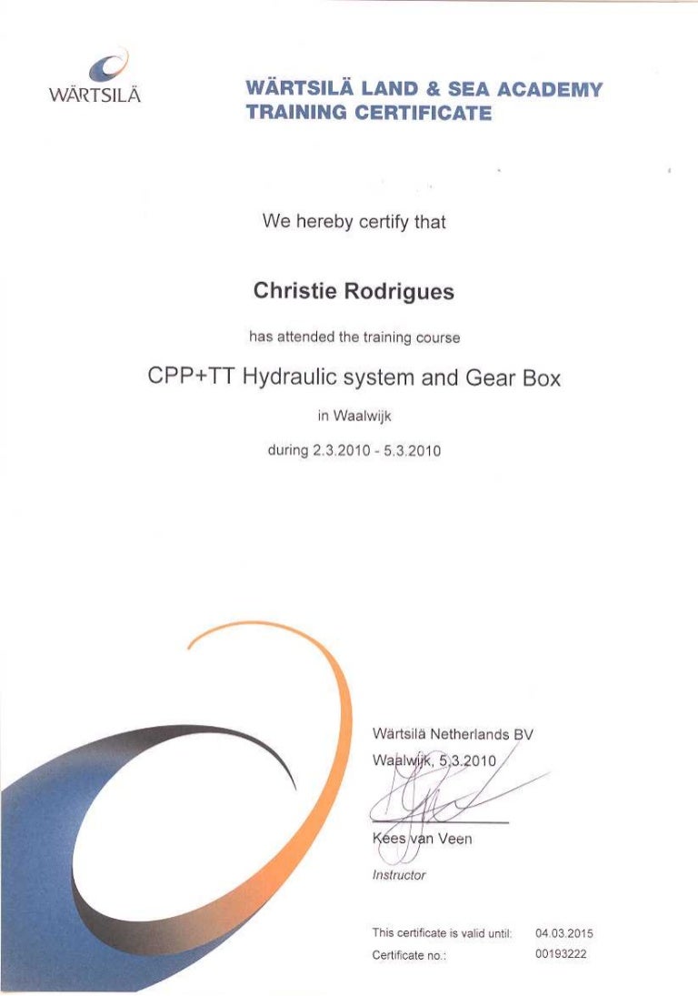 wartsila certificate CPP TT HYDRAULICS