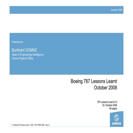 B787 Lessons learnt