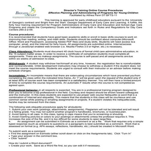 Online Director's Course Procedures