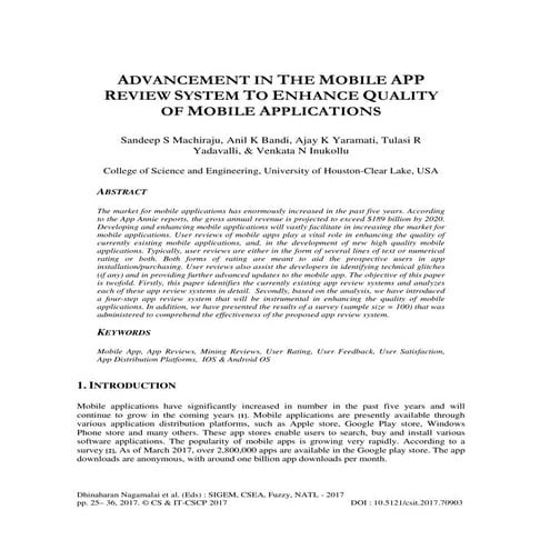 ADVANCEMENT IN THE MOBILE APP REVIEW SYSTEM TO ENHANCE QUALITY OF MOBILE APPL...