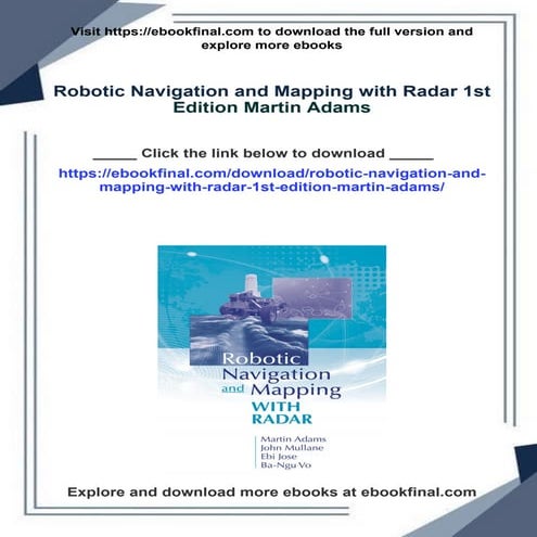 Robotic Navigation and Mapping with Radar 1st Edition Martin Adams | PDF