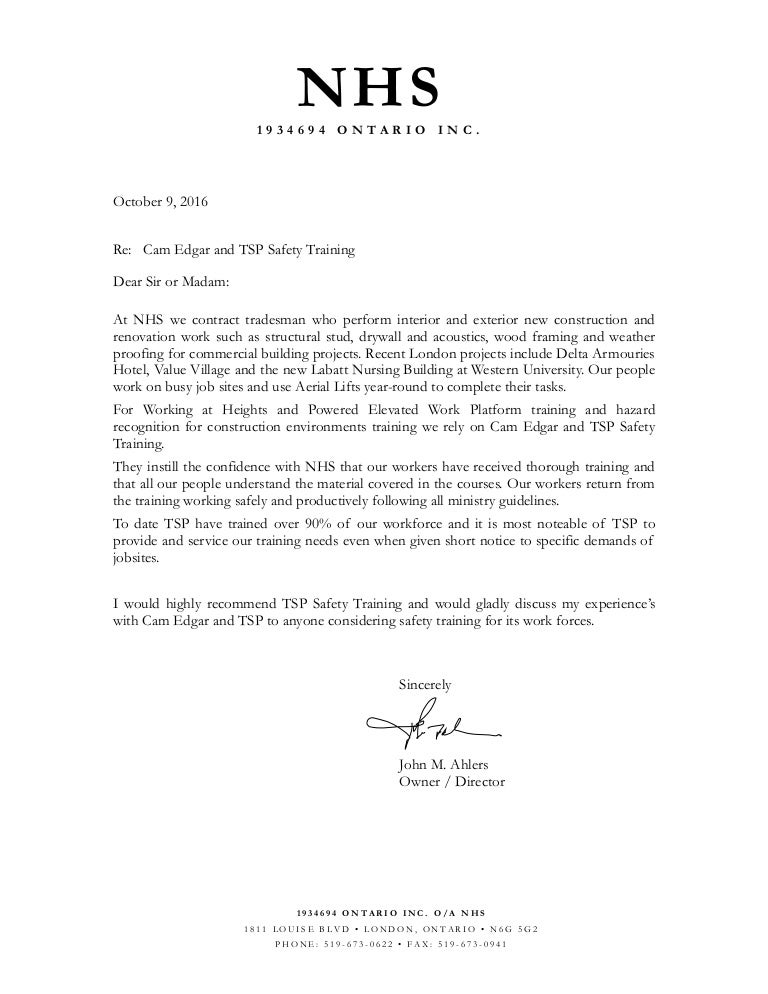 nhs letter of recommendation for tsp safety training letter of recommendation for njhs student