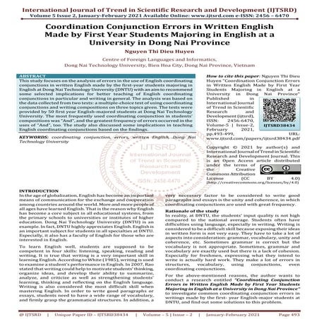 Coordination Conjunction Errors in Written English Made by First Year Student...