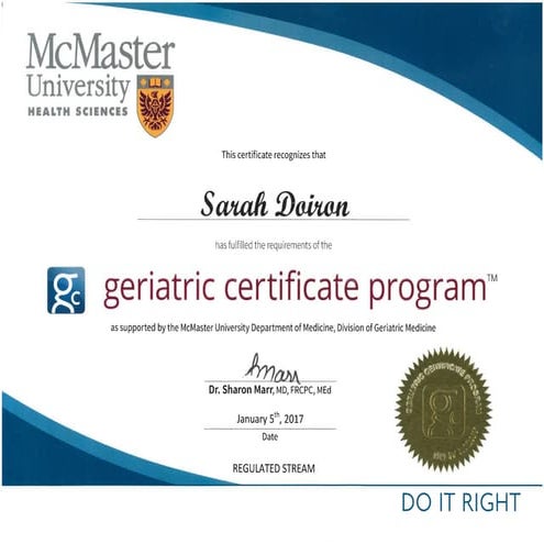 Geriatric Certificate Program January 2017 | PDF