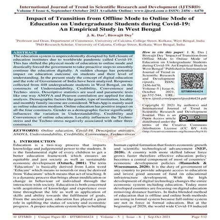 Impact of Transition from Offline Mode to Online Mode of Education on ...