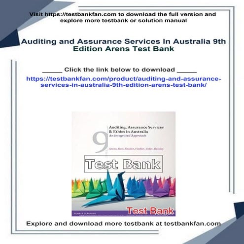 Auditing and Assurance Services In Australia 9th Edition Arens Test Bank